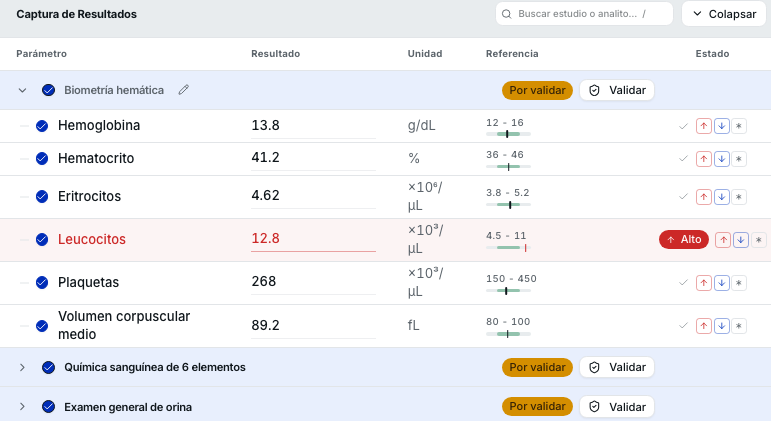 Detalle de captura de resultados con un valor ficticio fuera de rango